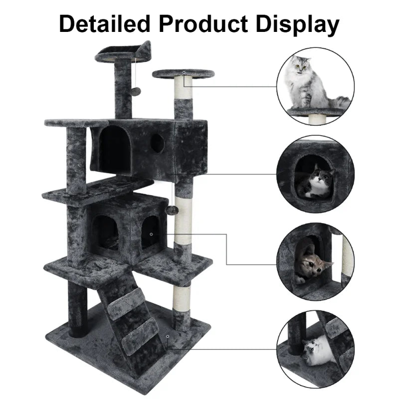 Multi-Level Cat Tree Tower Climb Furniture Scratching Post Durable Kitten Jumping Toys Cozy Condo Top Perch Pet Supplies